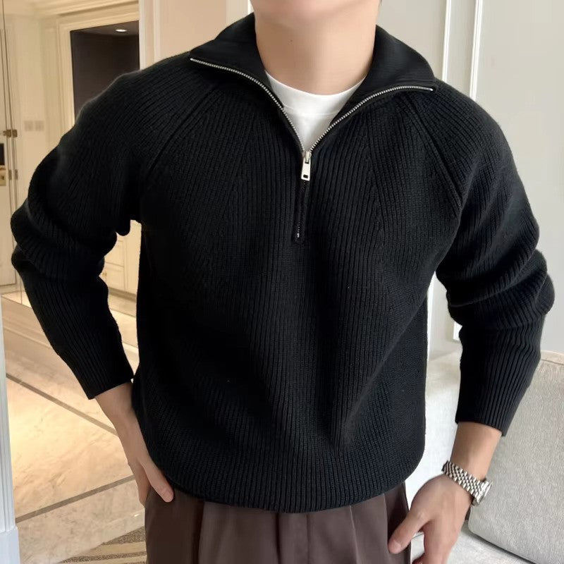 Halbzip Pullover - Gerippte Struktur mit Stehkragen