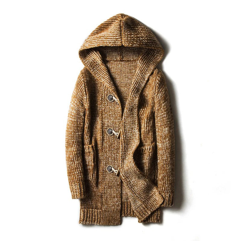 Strickjacke Mit Kapuze - Langer Schnitt Mit Knopfverschluss