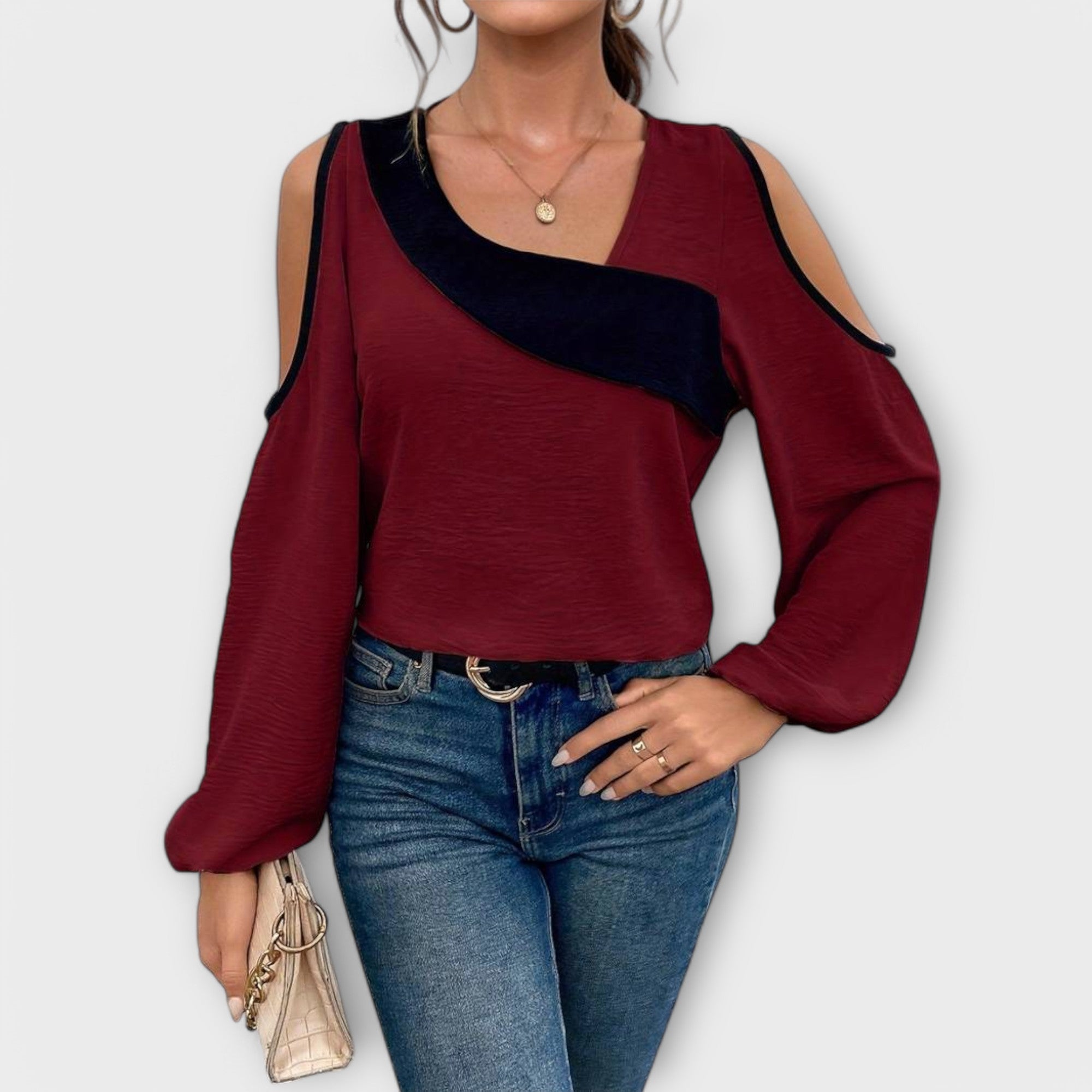Langarm Shirt | Cut Out Schulter Mit Asymmetrischem Ausschnitt