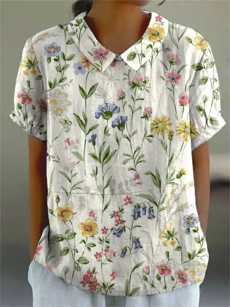 Damen Sommer Blumendruck Hemd
