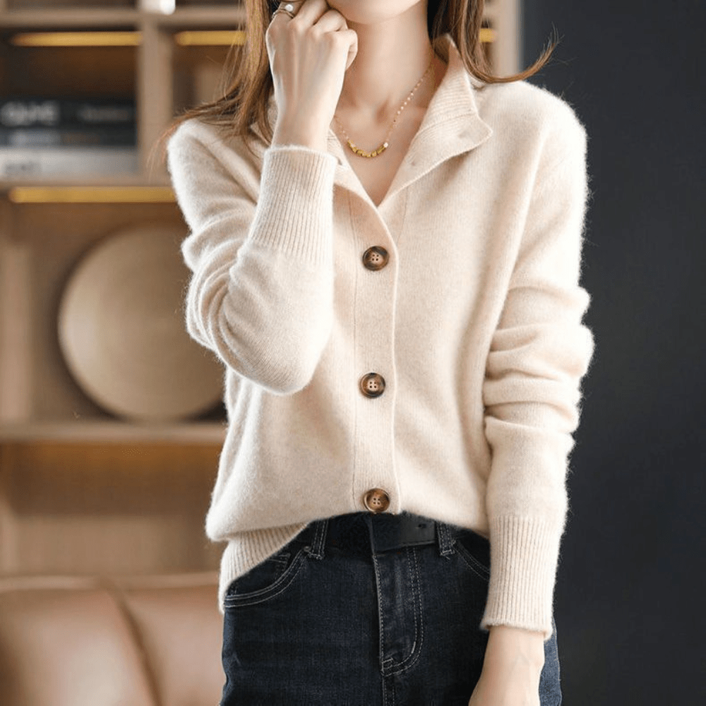 Strickjacke Mit Knopfleiste - Lockerer Schnitt Mit Umlegekragen
