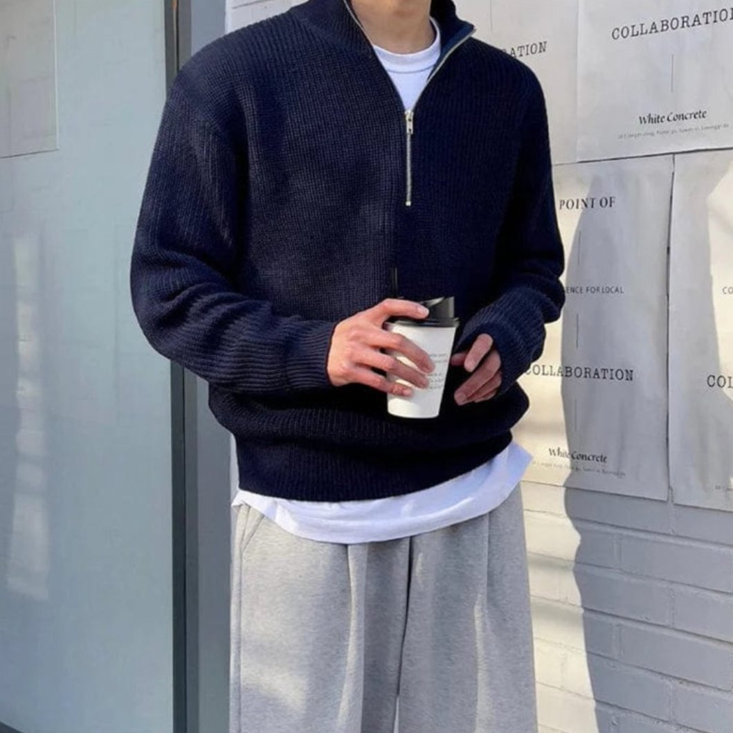 Halbzip Pullover - Strukturierter Schnitt mit Stehkragen