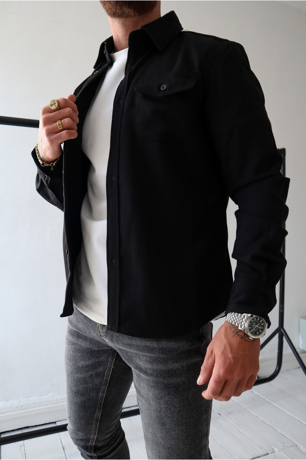 Bluse Hemd Jacke Herren | Hemdjacke mit Brusttaschen