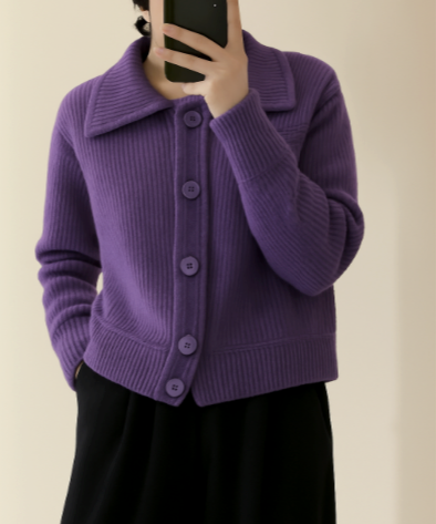 Strickjacke | Breite Knöpfe Kragen