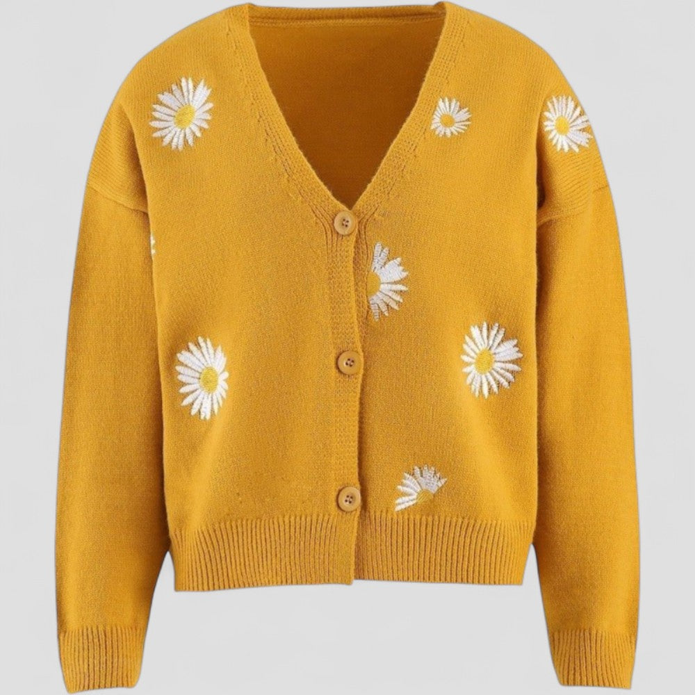 Strickjacke Mit Blumenmuster - Locker Geschnittenes Knopfdesign