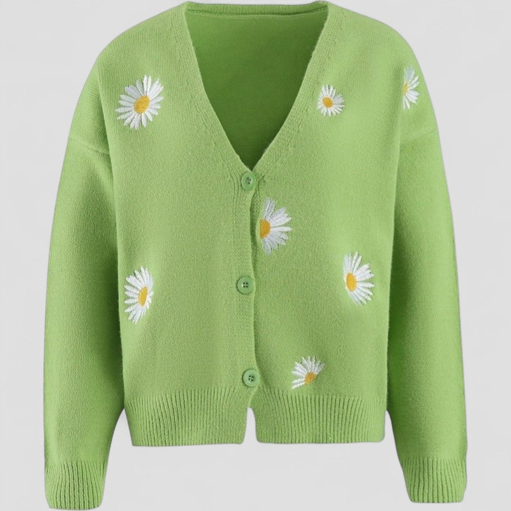 Strickjacke Mit Blumenmuster - Locker Geschnittenes Knopfdesign