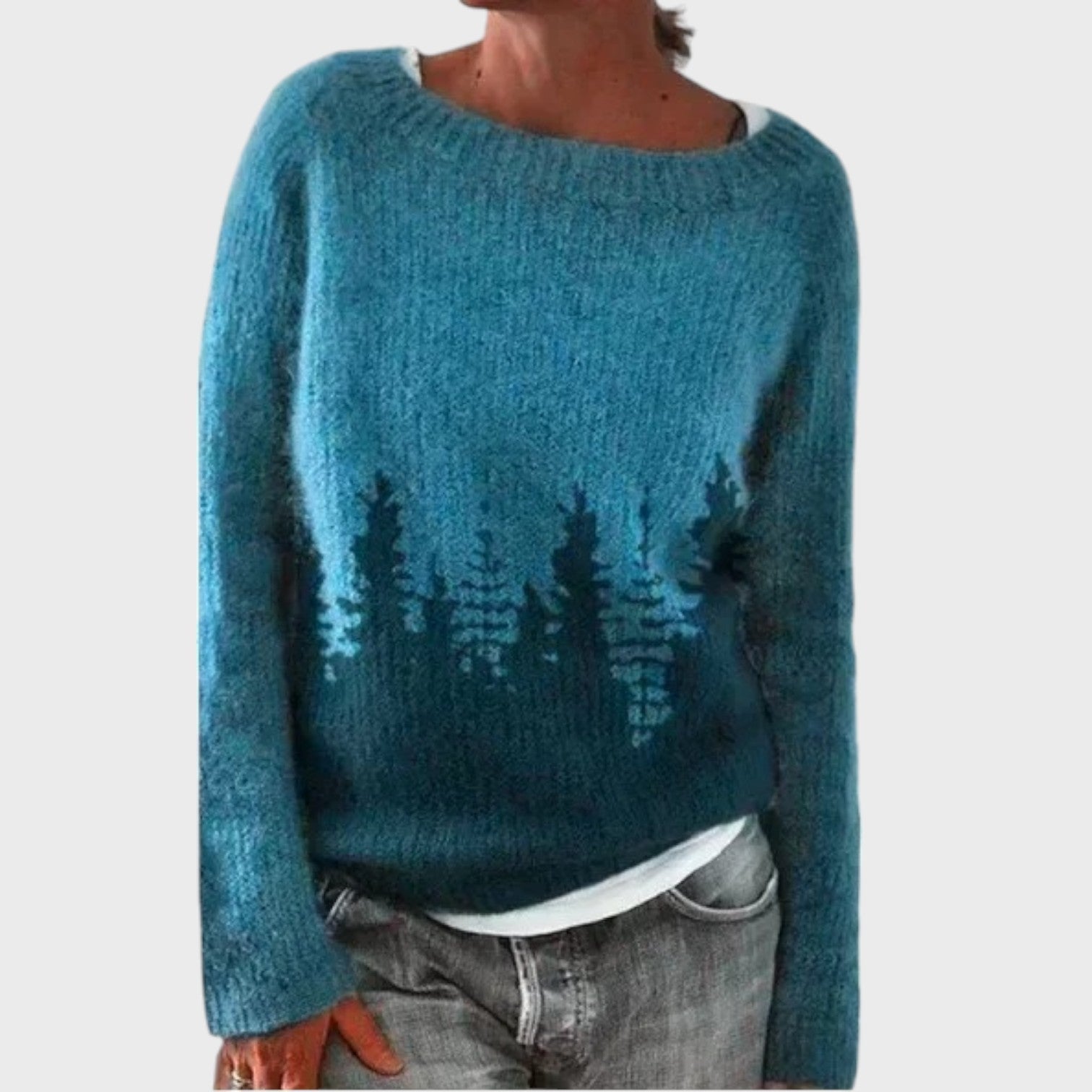 Weihnachtspulli Strickpullover | Pullover Rundhals mit Landschaftsmotiv