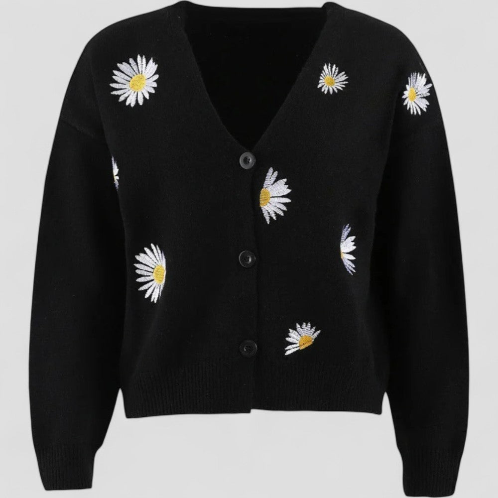 Strickjacke Mit Blumenmuster - Locker Geschnittenes Knopfdesign