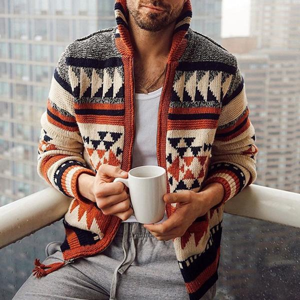 Strickjacke Mit Reißverschluss - Musterdesign Mit Stehkragen