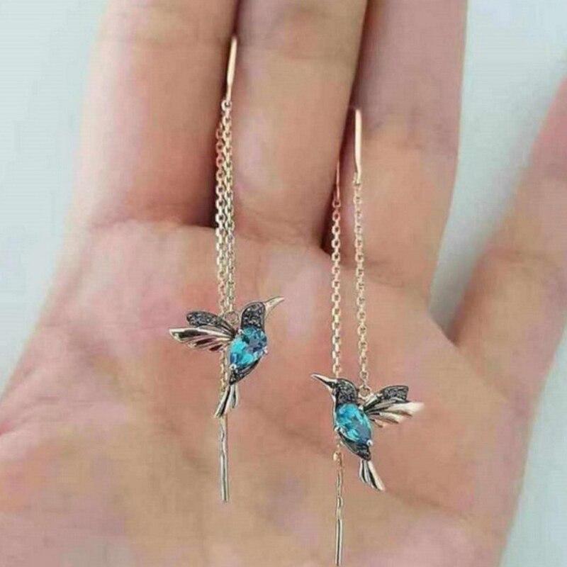 Ohrringe Mit Kolibri Anhänger | Langes Ketten Design