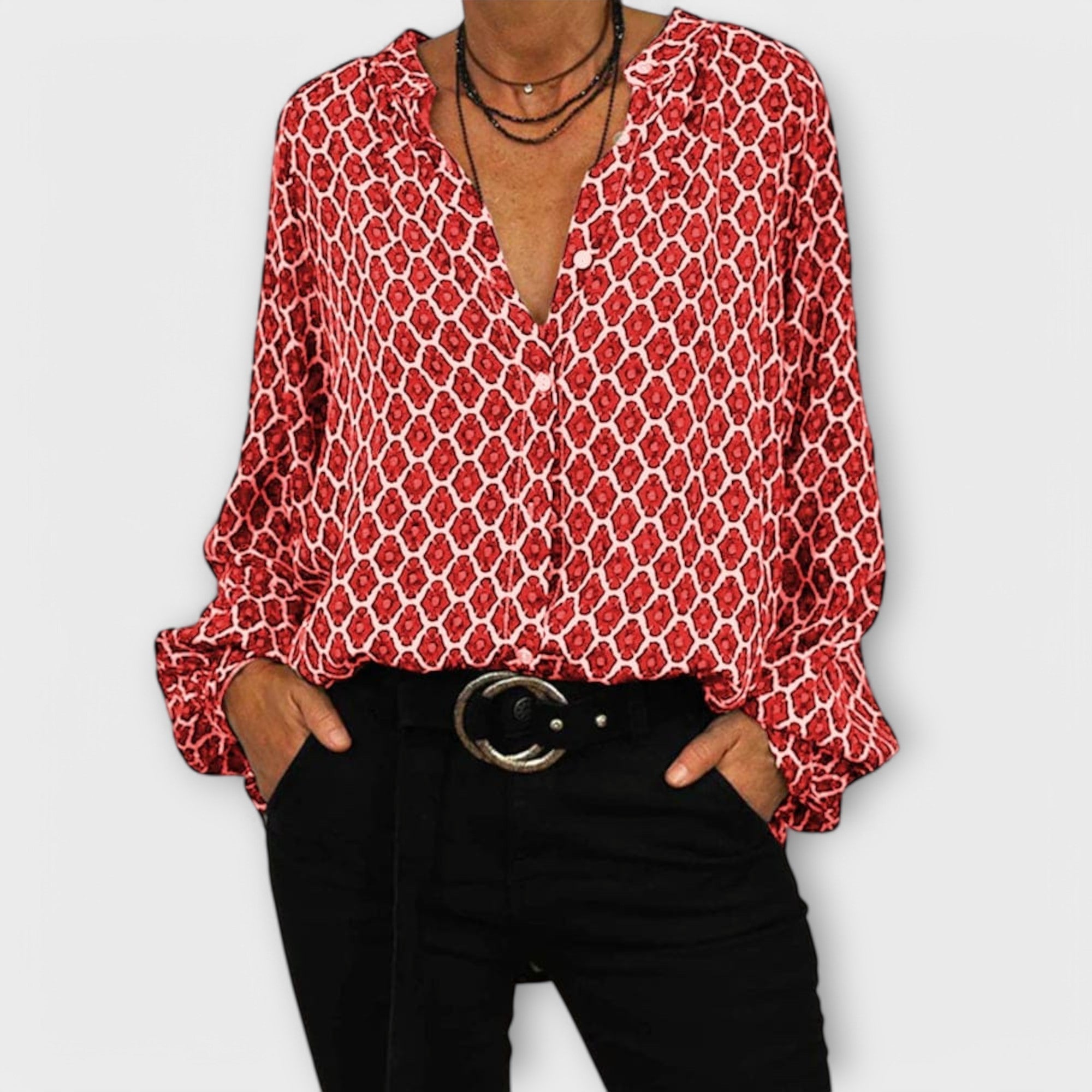 Bluse Mit V Ausschnitt - Lockerer Schnitt Mit Muster