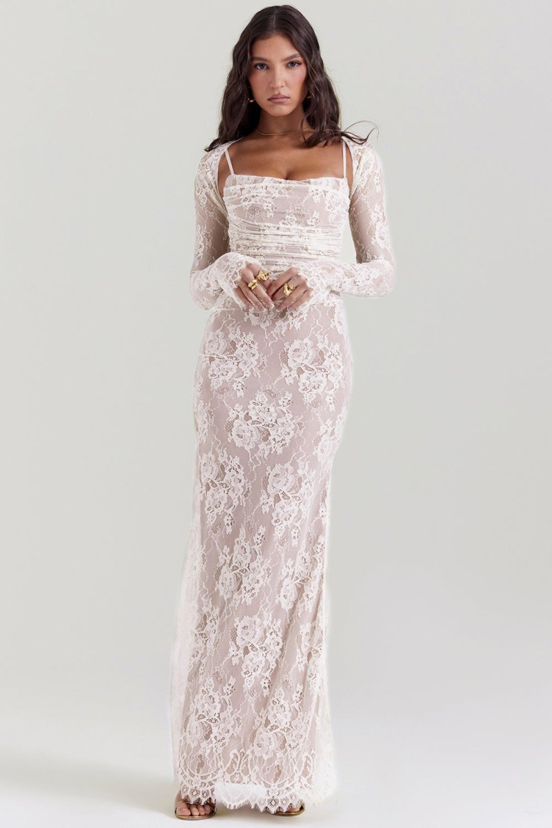 Damen Elegantes Bodycon mit Schnürung Maxi Kleid