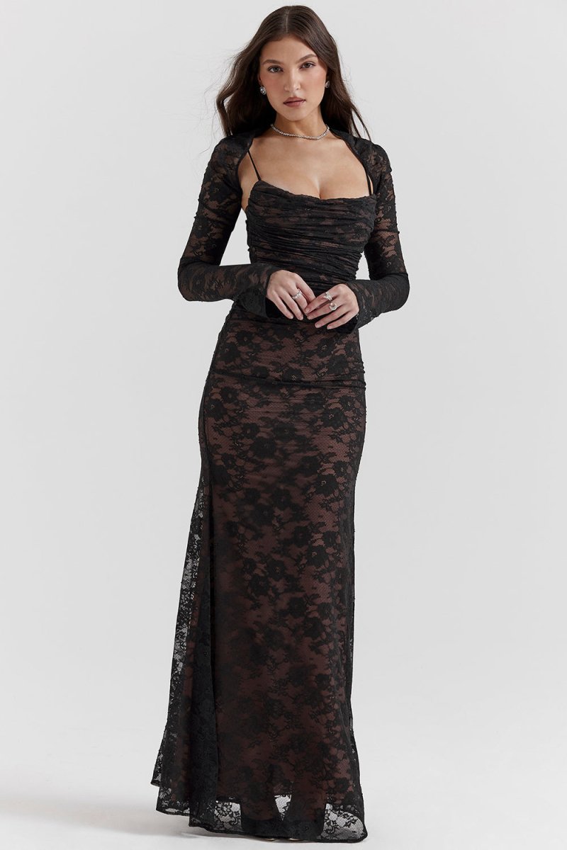 Damen Elegantes Bodycon mit Schnürung Maxi Kleid