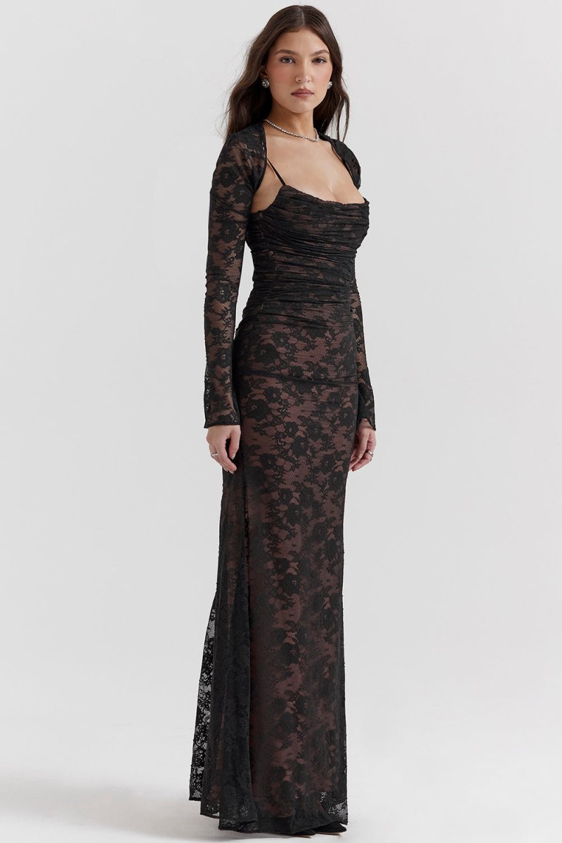 Damen Elegantes Bodycon mit Schnürung Maxi Kleid