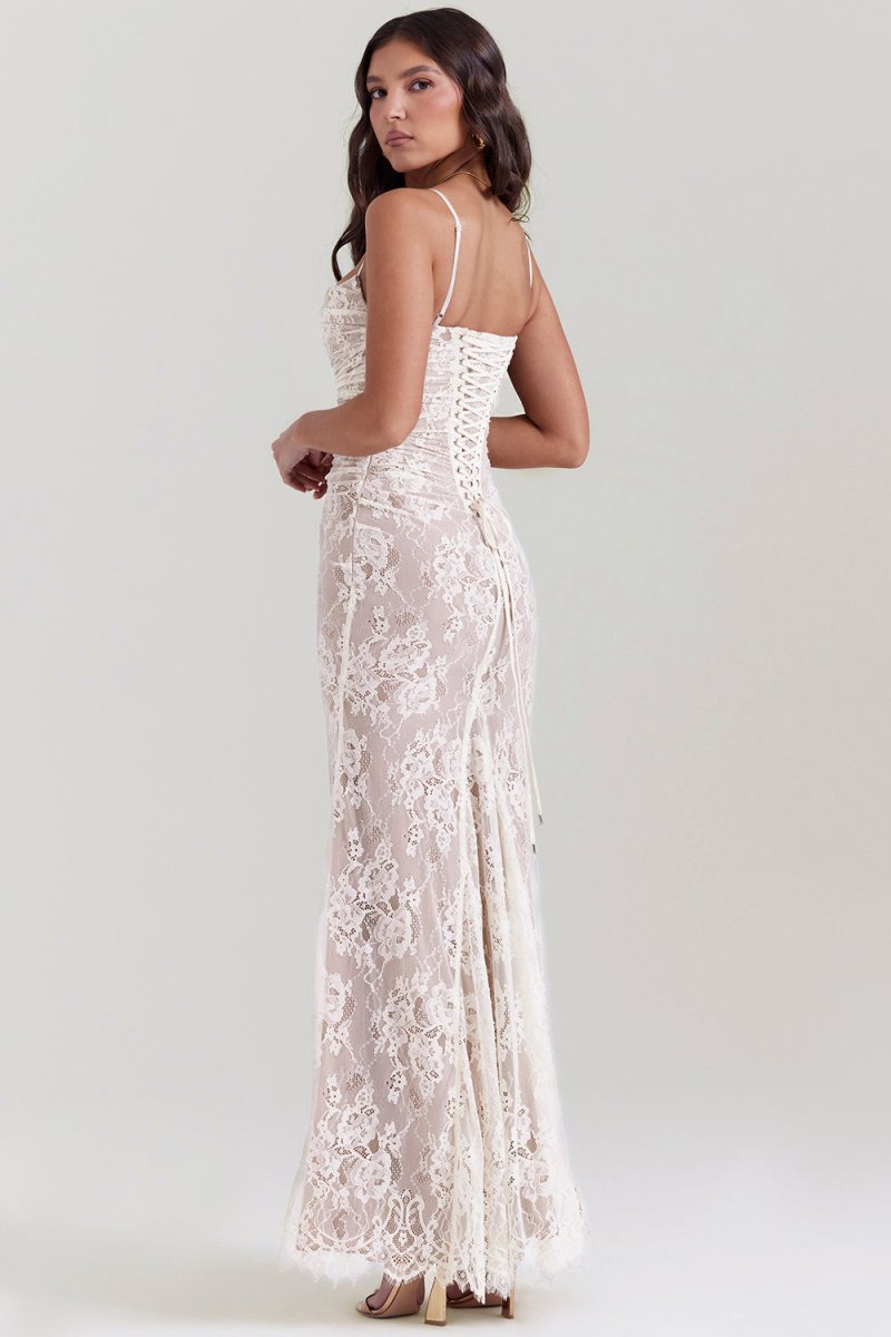 Damen Elegantes Bodycon mit Schnürung Maxi Kleid