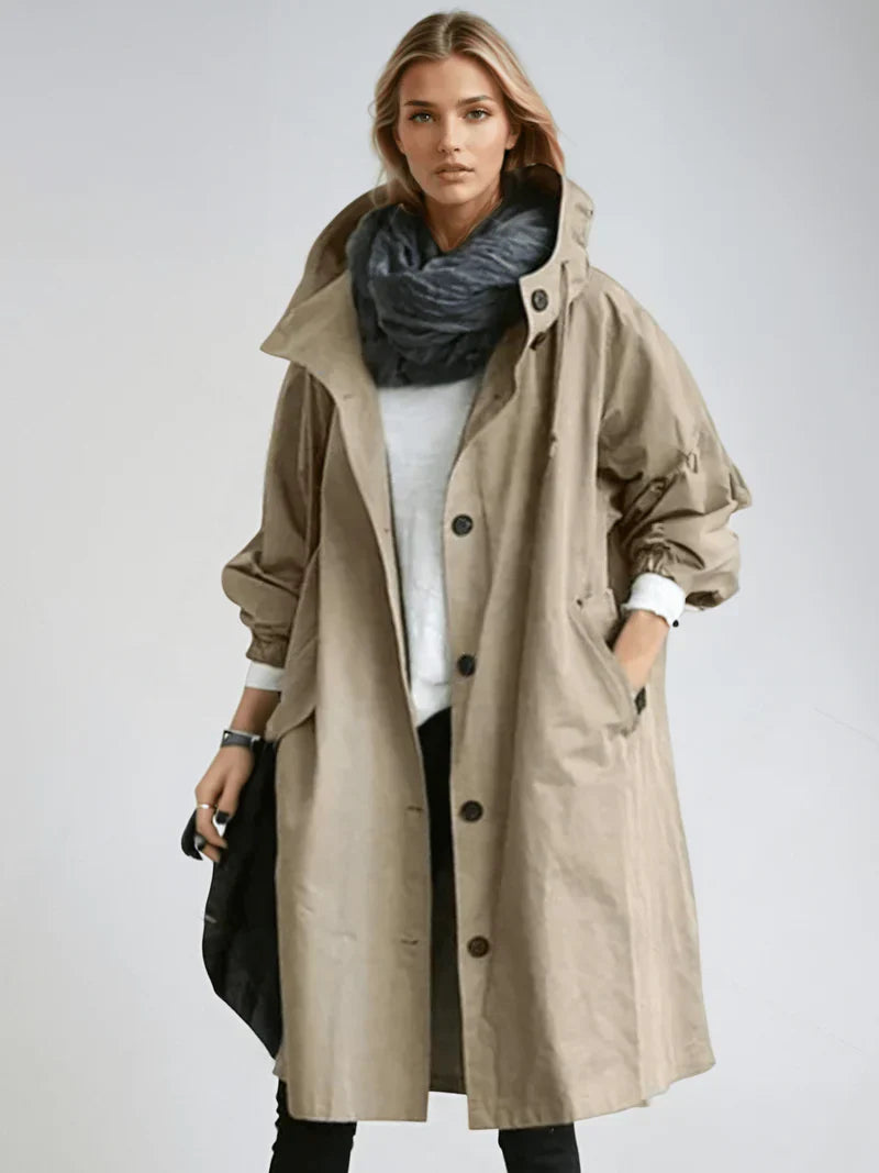 Übergangsjacke Mit Kapuze - Langer Schnitt Und Knopfleiste