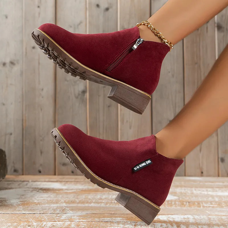 Winterstiefel Damen Mit Blockabsatz | Seitlicher Reißverschluss Stiefeletten