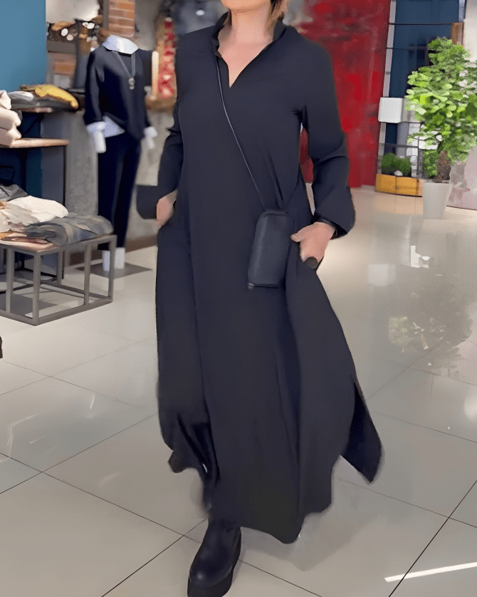 Damen Elegante Langarm Maxi Kleid