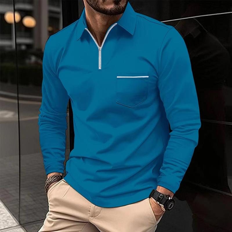 Langarm Polo Shirt | Reißverschluss Und Brusttasche