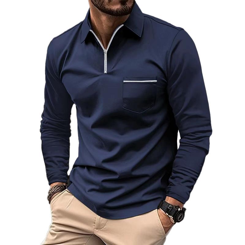 Langarm Polo Shirt | Reißverschluss Und Brusttasche