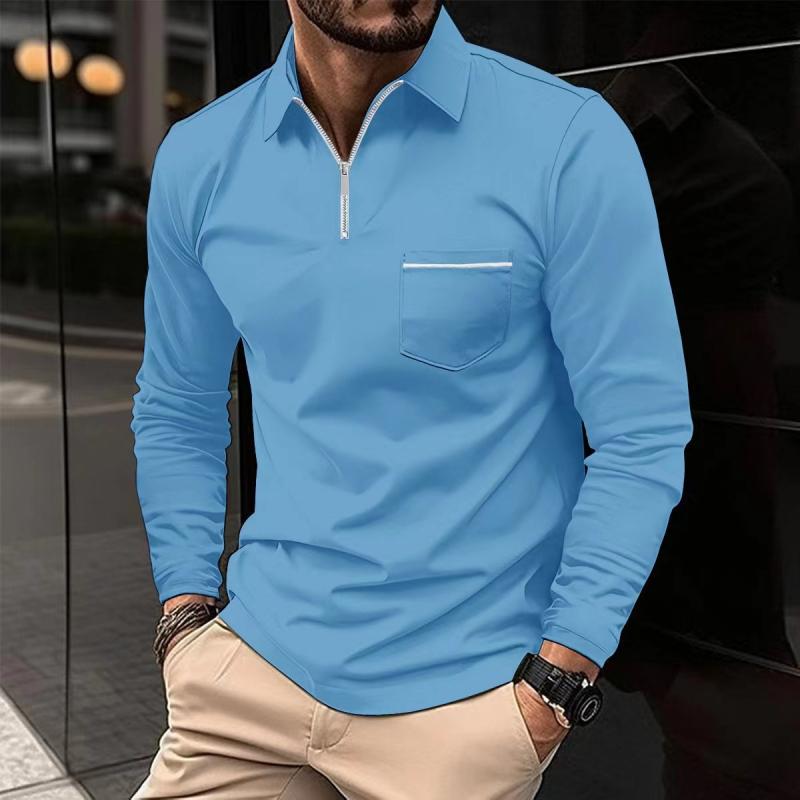 Langarm Polo Shirt | Reißverschluss Und Brusttasche