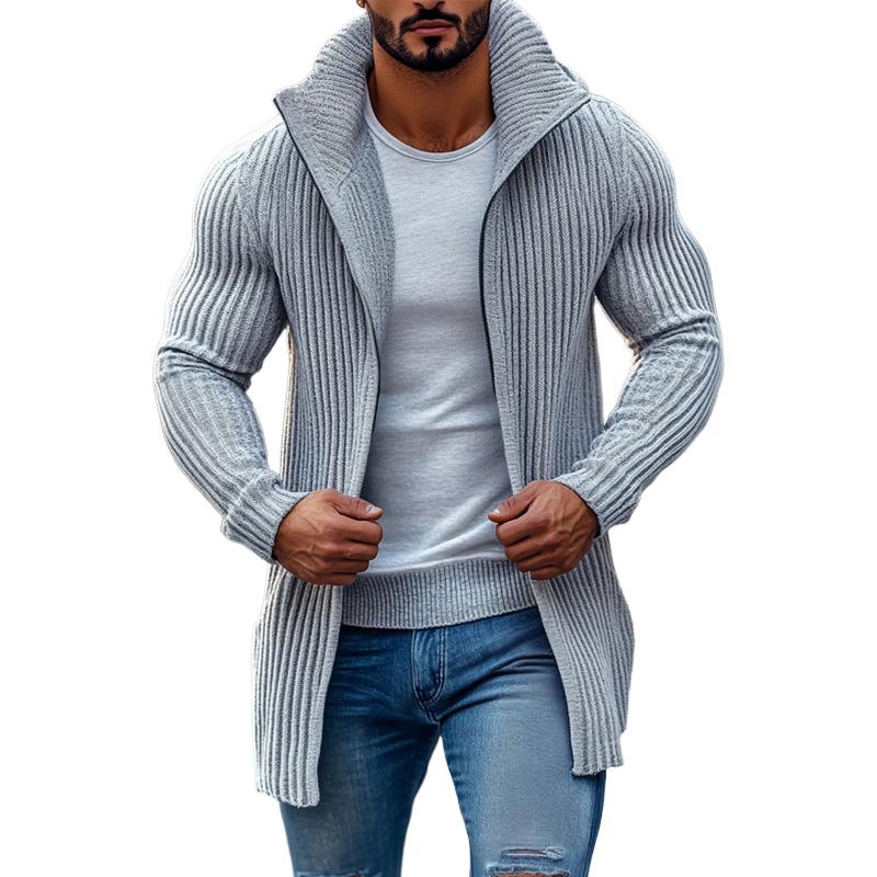Langer Gerippter Schnitt - Strickjacke Mit Stehkragen