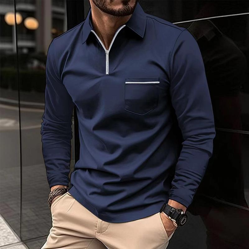 Langarm Polo Shirt | Reißverschluss Und Brusttasche