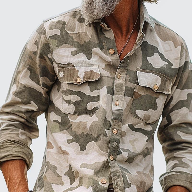 Hemd Brusttaschen | Camouflage Muster Langarm