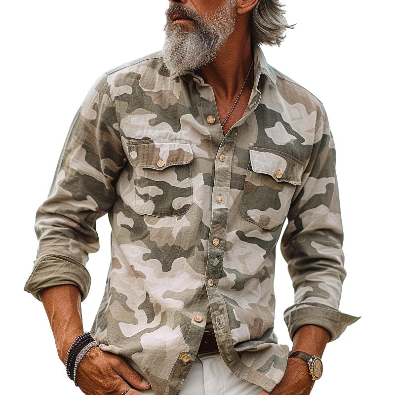Hemd Brusttaschen | Camouflage Muster Langarm