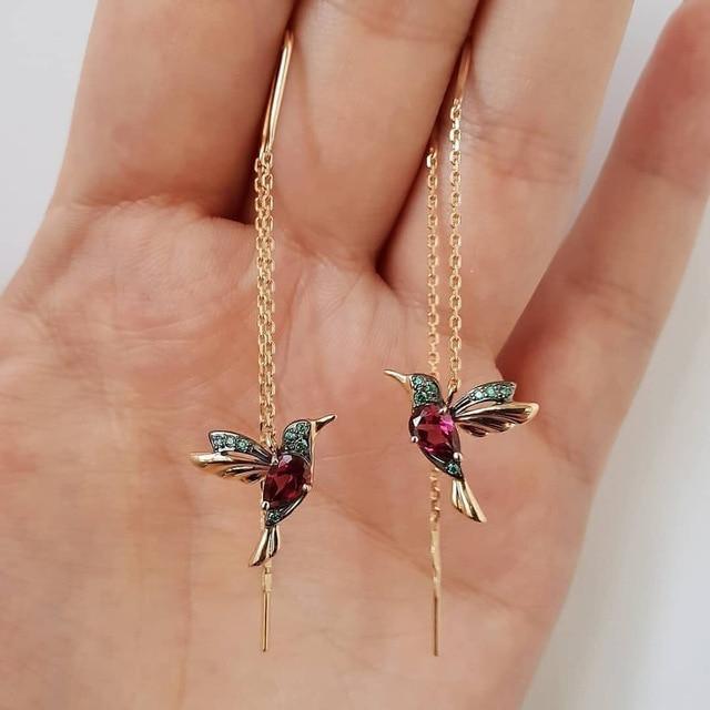Ohrringe Mit Kolibri Anhänger | Langes Ketten Design