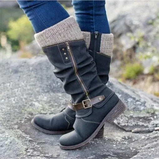 Stiefel Mit Reißverschluss | Mittelhoher Schaft Mit Schnalle