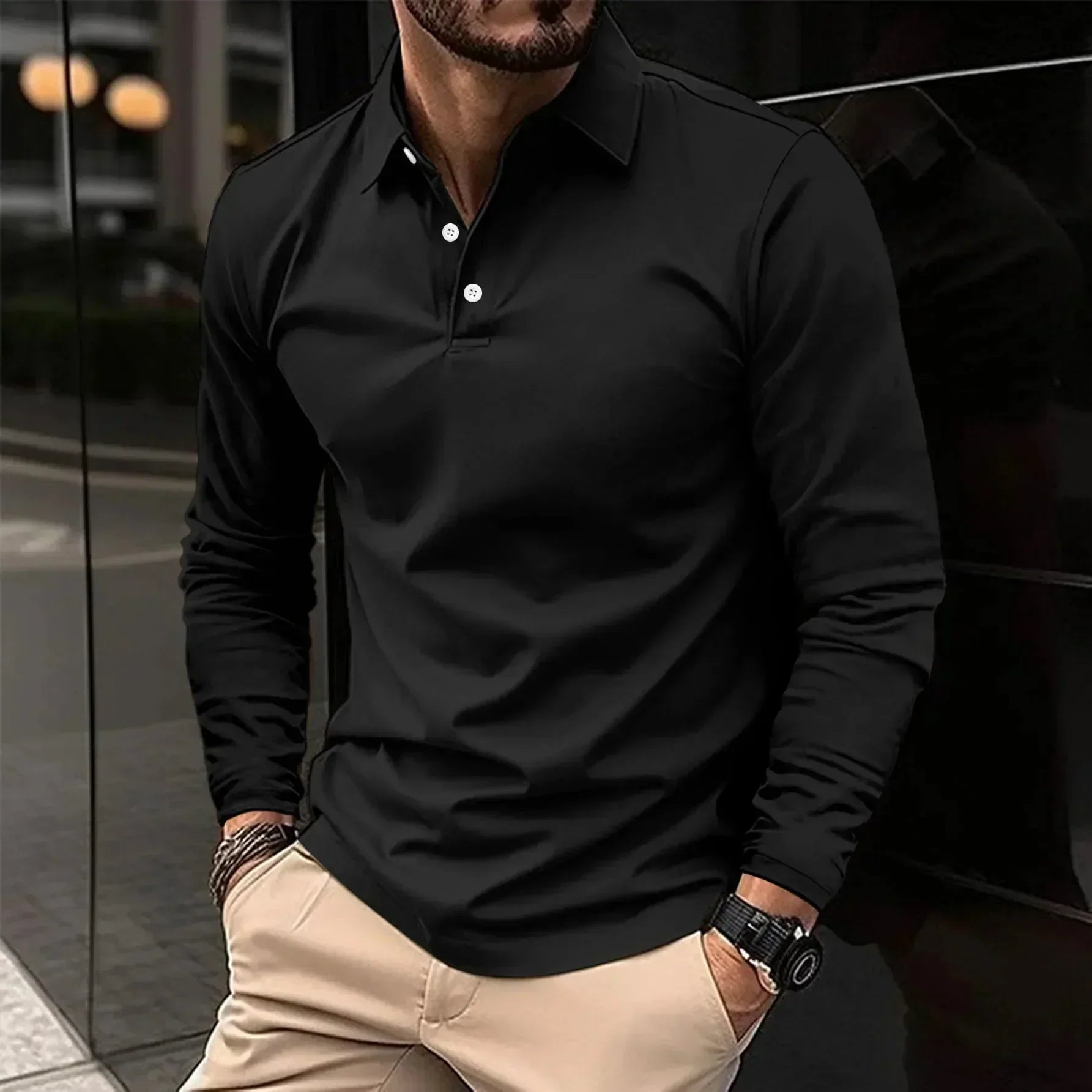 Langarm Polo Shirt | Klassischer Schnitt mit Knopfleiste