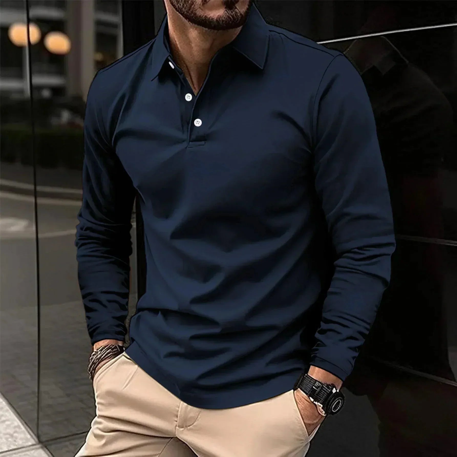 Langarm Polo Shirt | Klassischer Schnitt mit Knopfleiste
