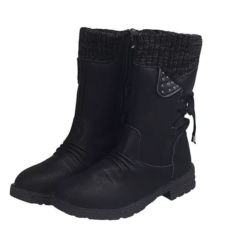 Winterstiefel Damen | Knöchelhoher Schnitt mit Zierschnürung Winterschuhe