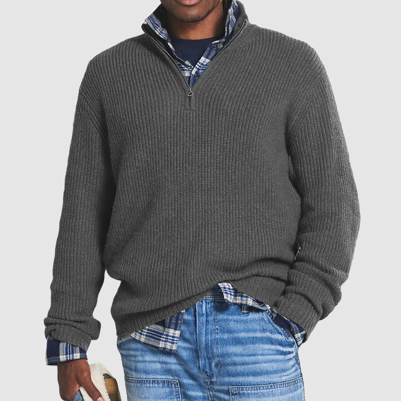 Strickpullover | Gerippter Schnitt Mit Stehkragen Und Reißverschluss