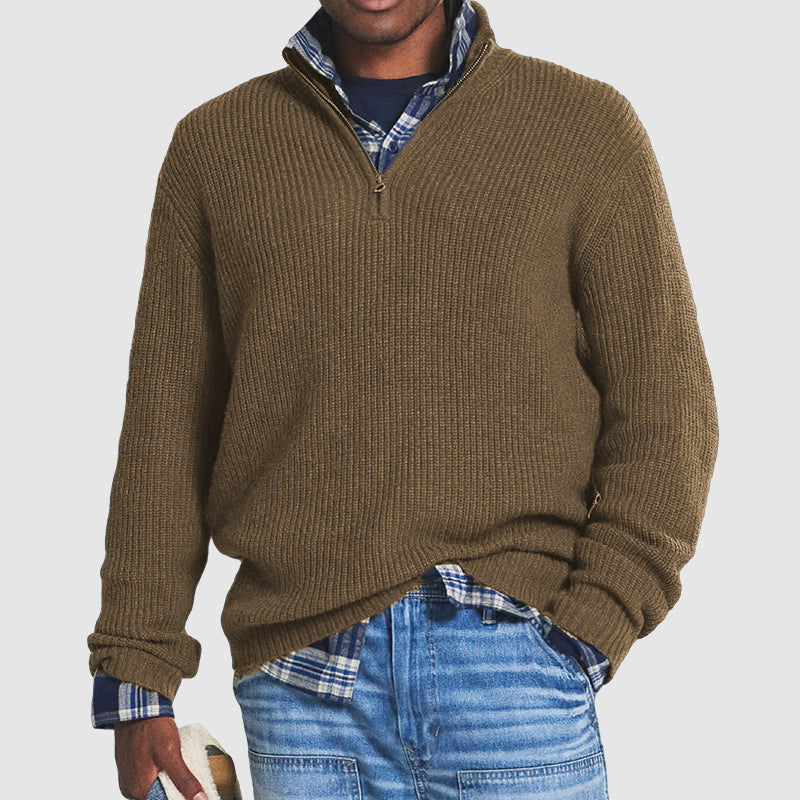 Strickpullover | Gerippter Schnitt Mit Stehkragen Und Reißverschluss