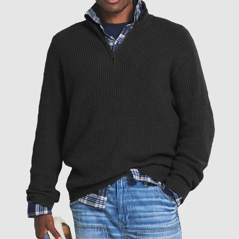 Strickpullover | Gerippter Schnitt Mit Stehkragen Und Reißverschluss