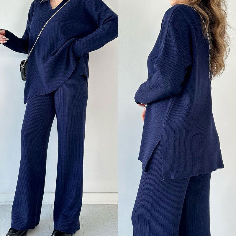 Zweiteiliges Outfit Set | Pullover Knopfleiste Und Hose