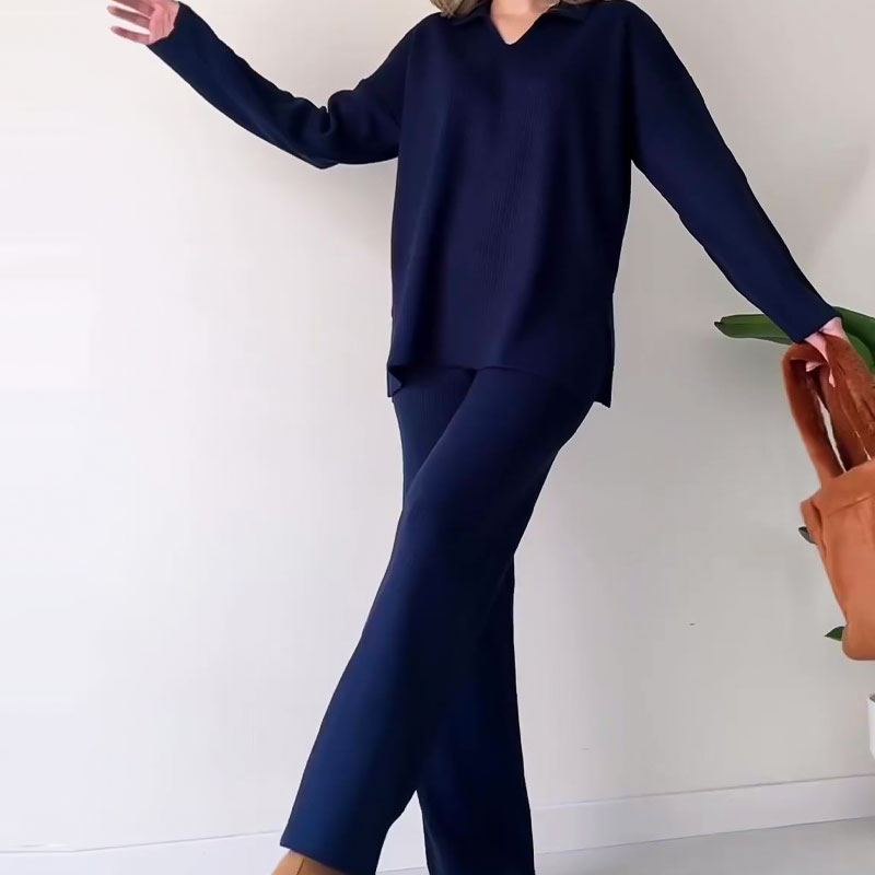 Zweiteiliges Outfit Set | Pullover Knopfleiste Und Hose