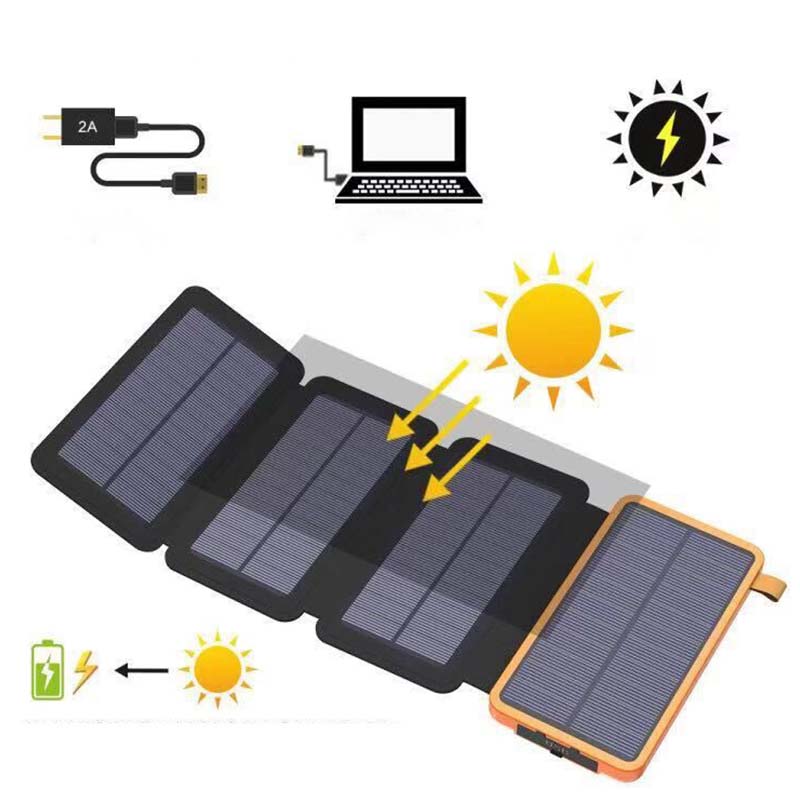 Solar Powerbank | 25000mAh Schnellladung 4 Solarpanels Mit Taschenlampe