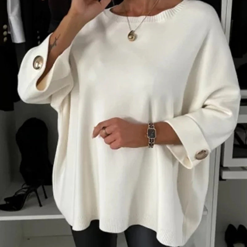 Pullover Mit 3/4 Ärmeln - Weite Passform Mit Knopfdetail