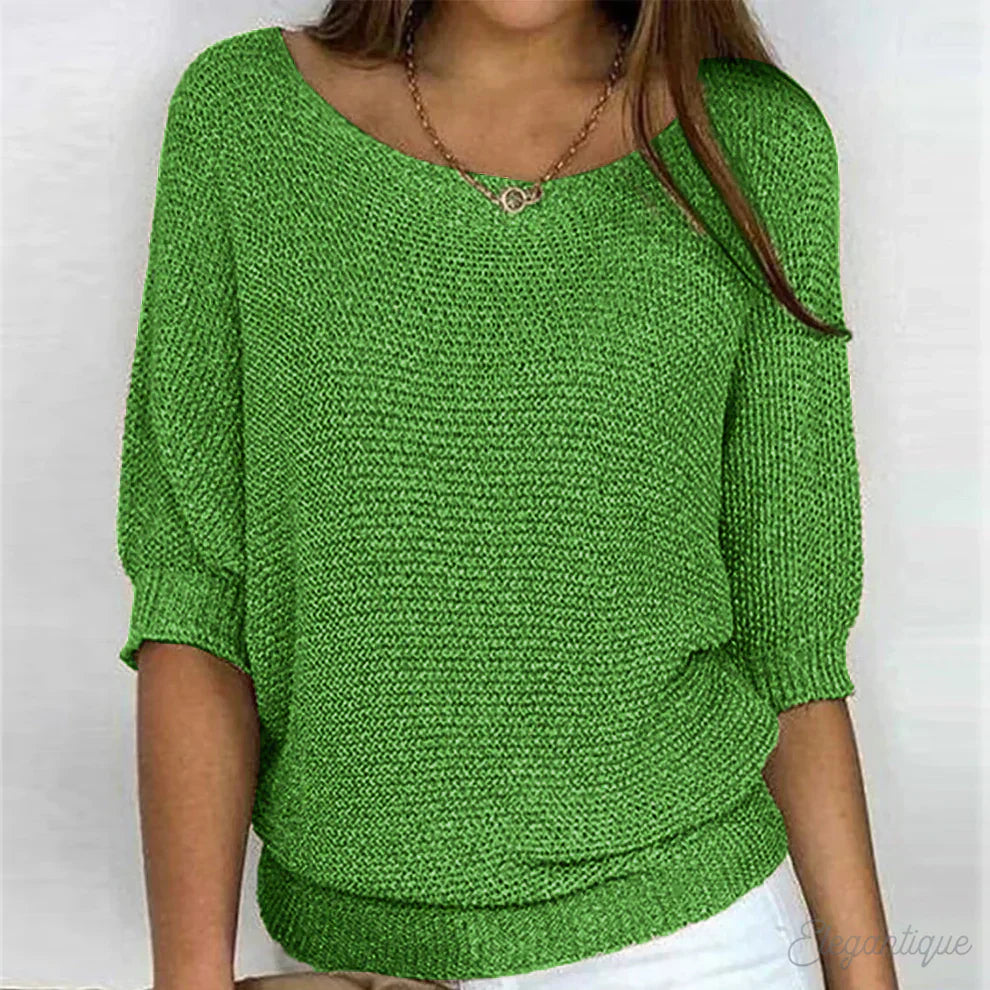 Strickpullover | Weiter Rundhalsausschnitt Mit Halblangen Ärmeln