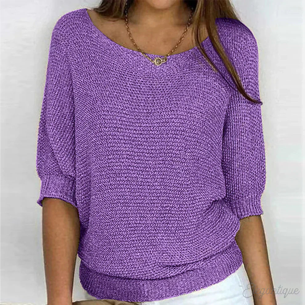 Strickpullover | Weiter Rundhalsausschnitt Mit Halblangen Ärmeln