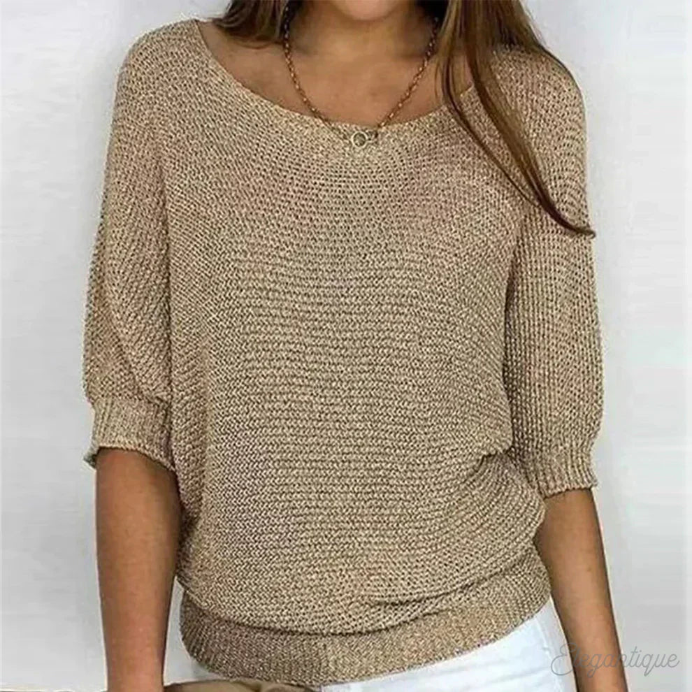 Strickpullover | Weiter Rundhalsausschnitt Mit Halblangen Ärmeln