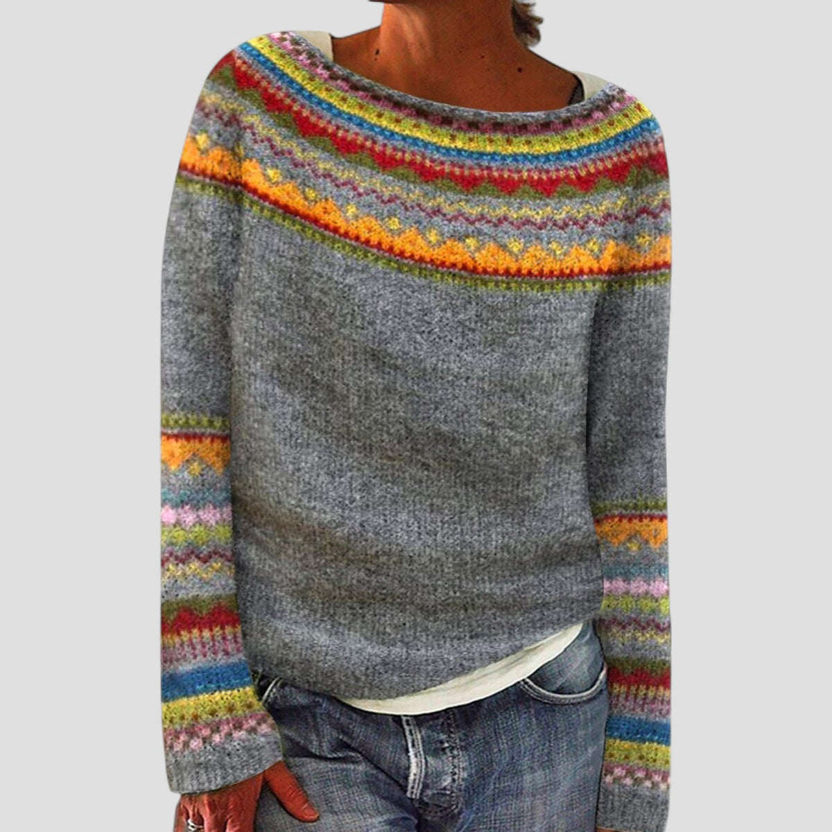 Strickpullover | Rundhals Mehrfarbiges Muste