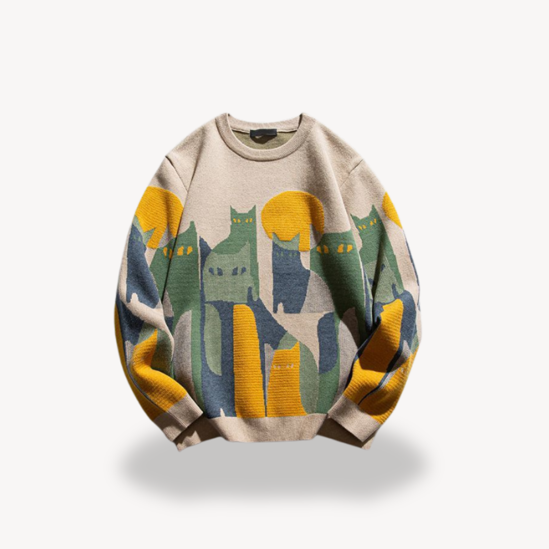 Pullover mit Motiv - Oversized Schnitt und Rundhalsausschnitt